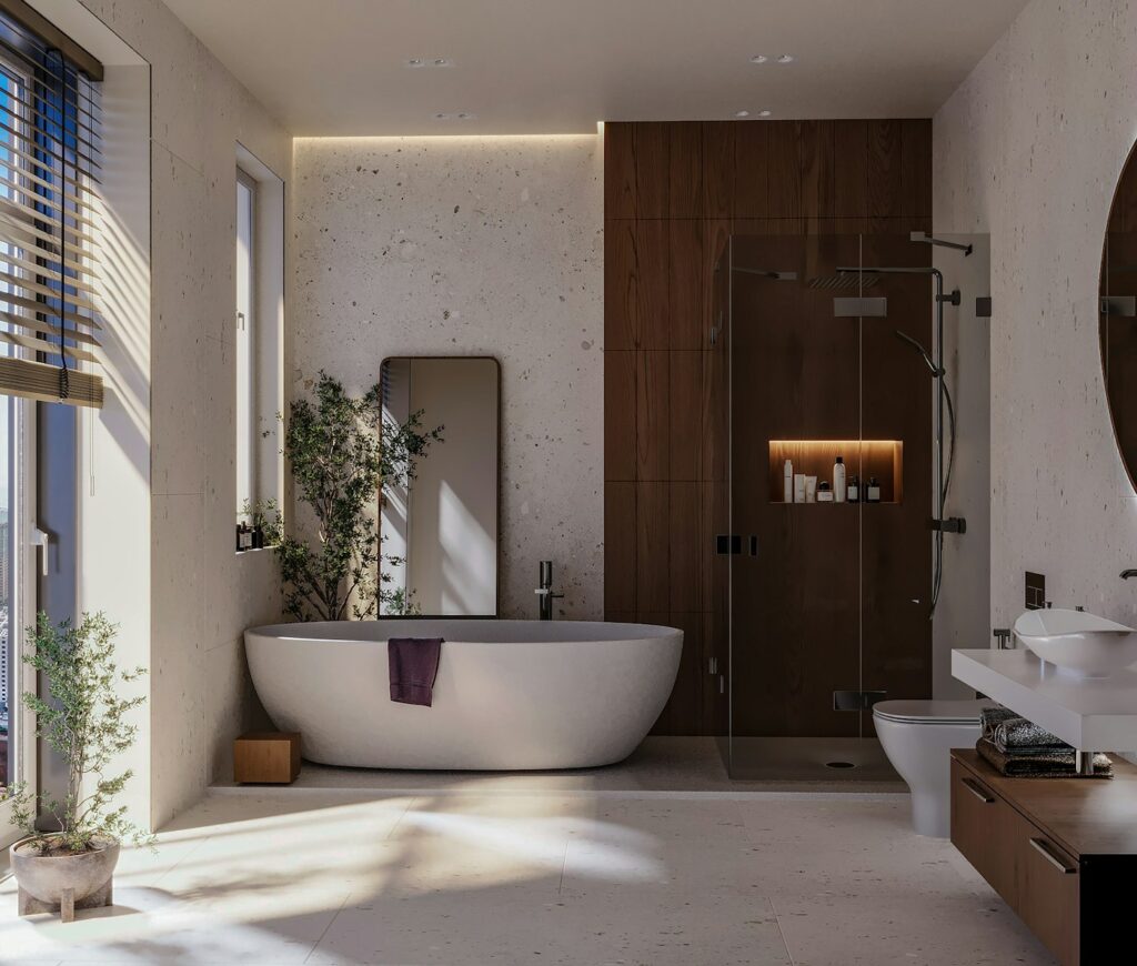 Bathroom installation with freestanding bath